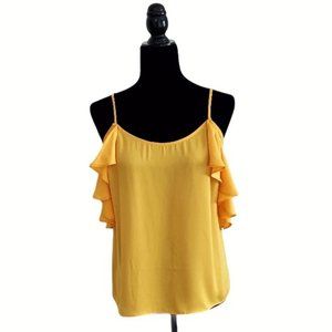 L'Academie X Revolve Marigold Yellow Off-Shoulder Ruffle Satin Cami Top M